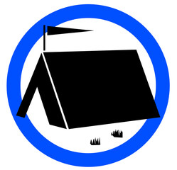 Camping allowed. Tents allowed. Designated camping area. Tents allowed blue circle sign.