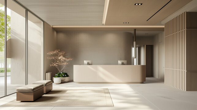Minimalist hotel reception area