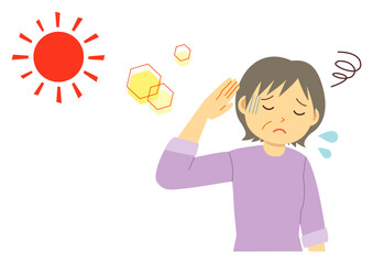 暑さで体調不良になった年配の女性のイラスト
