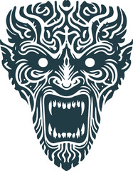 Vector template of a bone-chilling tribal mask in minimalist style