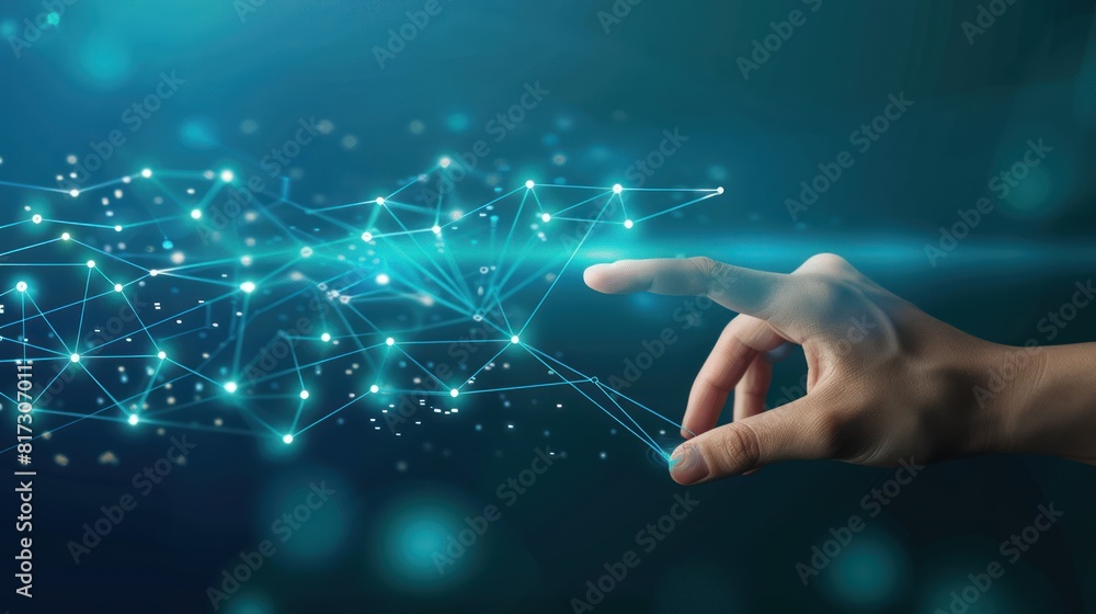 Aufkleber hand touching abstract network ,global network connection concept, abstract concept