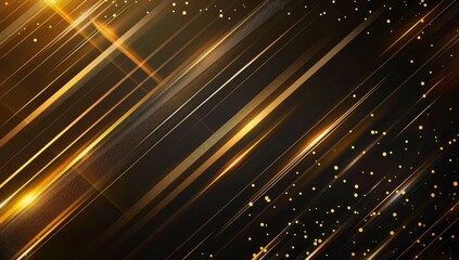 Abstract golden light stripes background with lines and glowing dots on a black background Generative AI