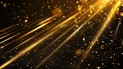 Gold light stripes falling on the stage, light track and digital line effect background Golden lights with white dots falling down on a black backdrop Generative AI