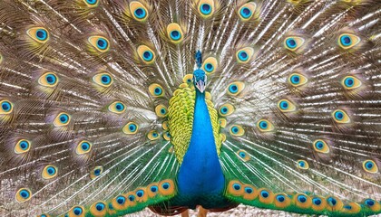 a peacock unfurling its iridescent feathers in a captivating display