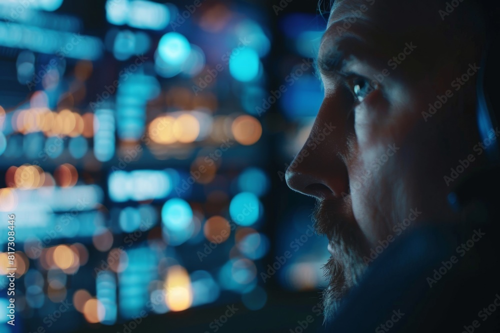 Poster a highly blurred image of cool blue and warm orange lights, suitable for backgrounds or abstract con