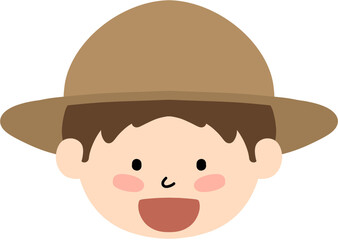 선캡을 쓰고 웃고 있는 남자 어린이 얼굴