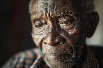 Image focuses on an older adult male in a casual setting with a limited view due to blurring; details of the environment or actions are obscured
