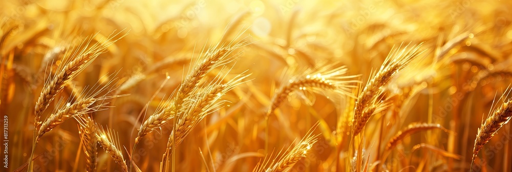 Poster a vast field of golden wheat basking in the warm sunlight. generative ai