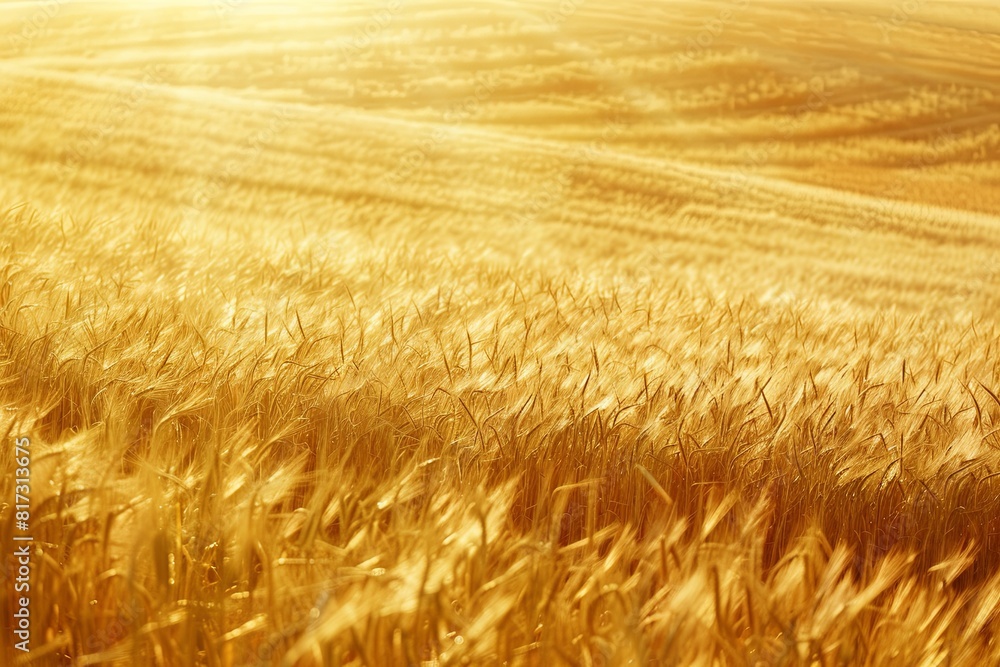 Poster a vibrant golden wheat field illuminated by the suns rays. generative ai