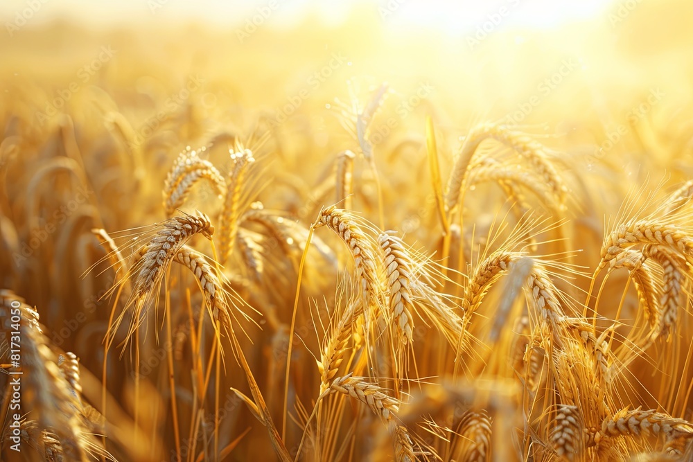 Poster a video featuring golden wheat crops swaying in a field during the sunset. generative ai