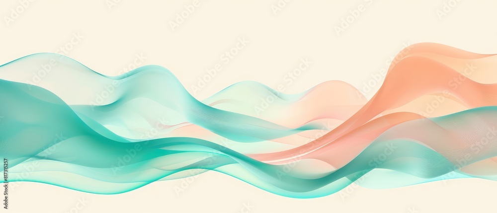 Poster cyan coral cream color line wave abstract design element