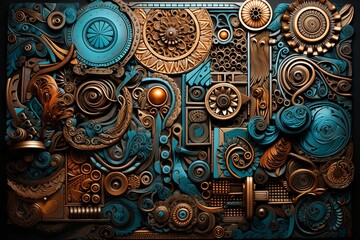 Blue and Brown Steampunk Wall Art With Gears