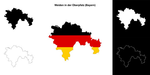 Weiden in der Oberpfalz (Bayern) blank outline map set