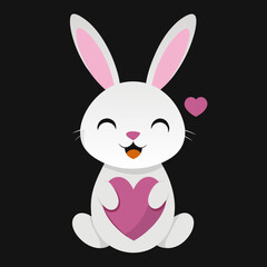 Adorable smiling rabbit with pink heart cute kawaii.  isolated flat with white background