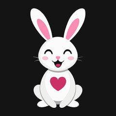 Adorable smiling rabbit with pink heart cute kawaii.  isolated flat with white background