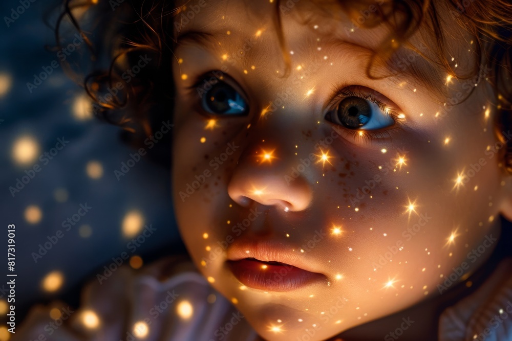 Leinwandbilder a softly lit scene with blurred festive bokeh lights and the obscured edge of a figure's face