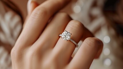 Woman's hand close up showing an elegant diamond ring