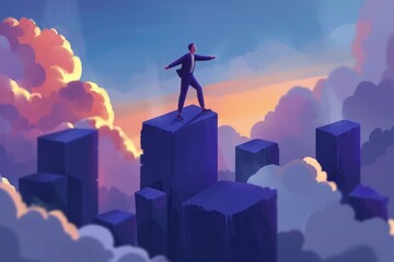 Businessman Standing on Top of a Cloud. Generative AI
