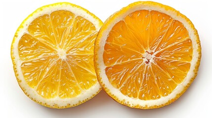 Isolated white background with sliced fresh round lemons at the top