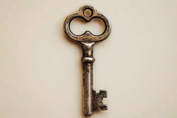Detailed silver key on white surface