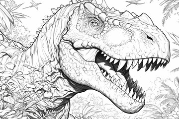 Naklejka premium T-Rex in the Jungle Coloring Page