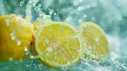 illustration of lemon slices in fresh splashing water