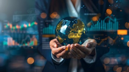 Fototapeta premium Businesswoman holding a glowing Earth in her hands.