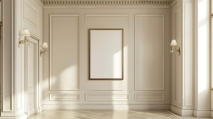 Elegant luxury classic interior with blank canvas frame on the wall