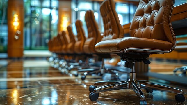 corporate meeting space, a professional setting for critical meetings with leather chairs and a polished table in the executive boardroom, ideal for corporate discussions