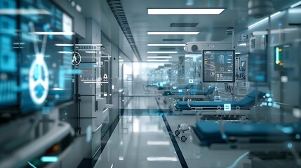 The hospital of the future with glass walls and hi-technological equipment.
