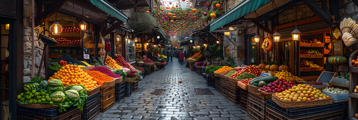 Vibrant Street Food Stalls Amidst Local Markets