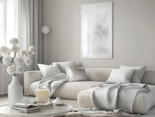 Closeup of an empty frame mockup, home mockup, interior background, 3d render, Modern interior design