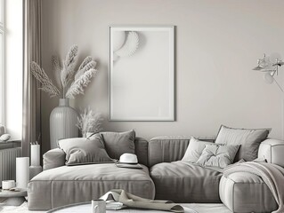 Closeup of an empty frame mockup, home mockup, interior background, 3d render, Modern interior design