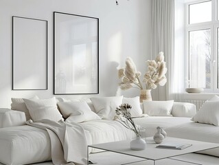Closeup of an empty frame mockup, home mockup, interior background, 3d render, Modern interior design