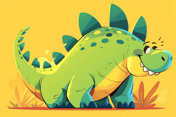 Obraz premium Cartoon Dinosaur on Yellow Background