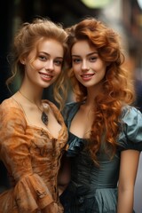 Obraz premium Vintage Red-Haired Women Smiling Together