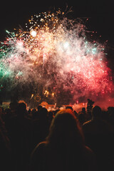 Bastille Day Fireworks Show in Paris, France over the Seine River