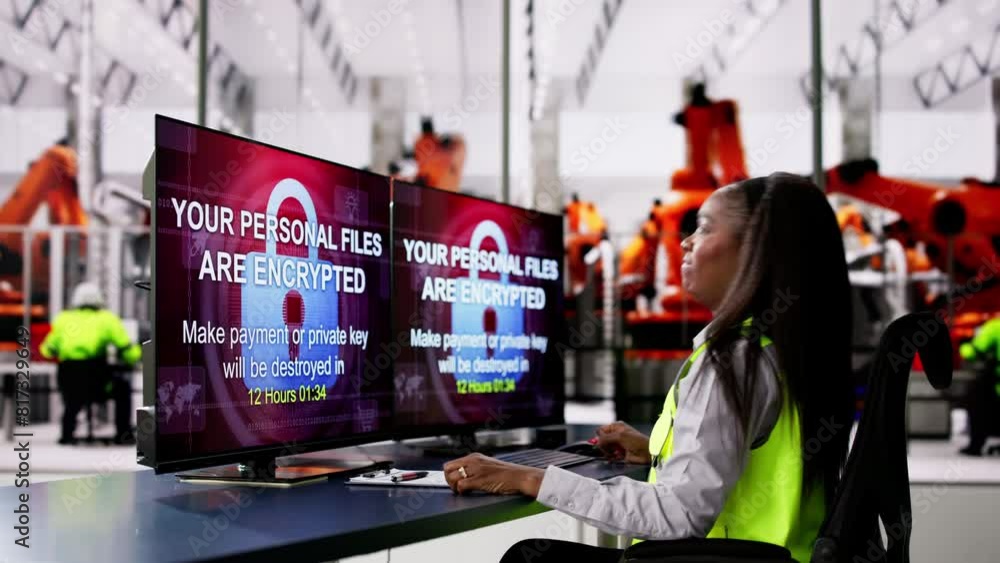 Aufkleber car factory worker confused with malware attack
