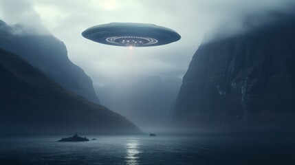 Image of a UFO ship hovering over the man 