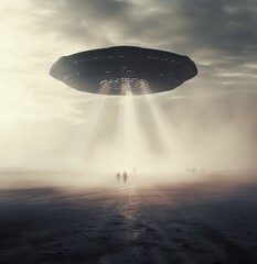 Image of a UFO ship hovering over the man 