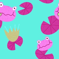 Cartoon animals seamless frogs pattern for wrapping paper and fabrics and kids