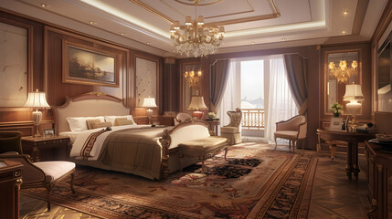 luxury hotel room with bed