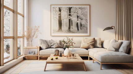 illustration of a living room in scandinavian style