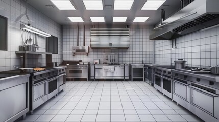 Industrial kitchen. Restaurant modern kitchen. large commercial kitchen with ovens realistic