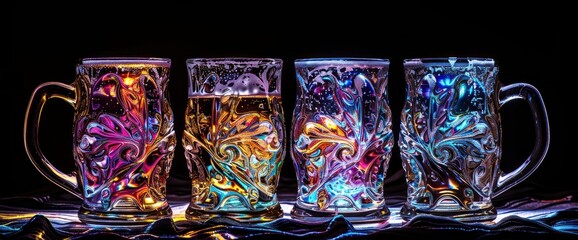 Beer Glasses, Vibrant Designs, Swirling Patterns, International Beer Day Background