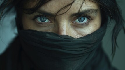 Naklejka premium Eyes Piercing Through Dark Fabric Veil