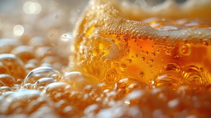 Effervescent Golden Carbonated Drink Close-Up