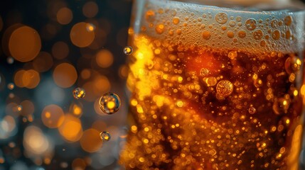 Bubbly Glass of Fizzy Beer Close-Up