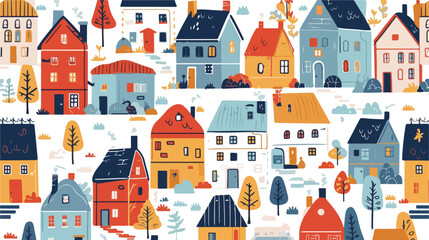 town concept background. Flat Seamless pattern with