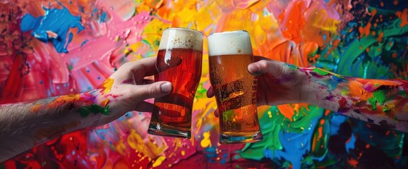 Cheers With Beer, Intricate Designs, Bold Colors, International Beer Day Background